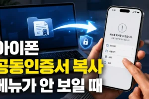 아이폰 공동인증서 복사 메뉴가 안 보일 때? PC→아이폰 인증서 가져오기 오류 해결법